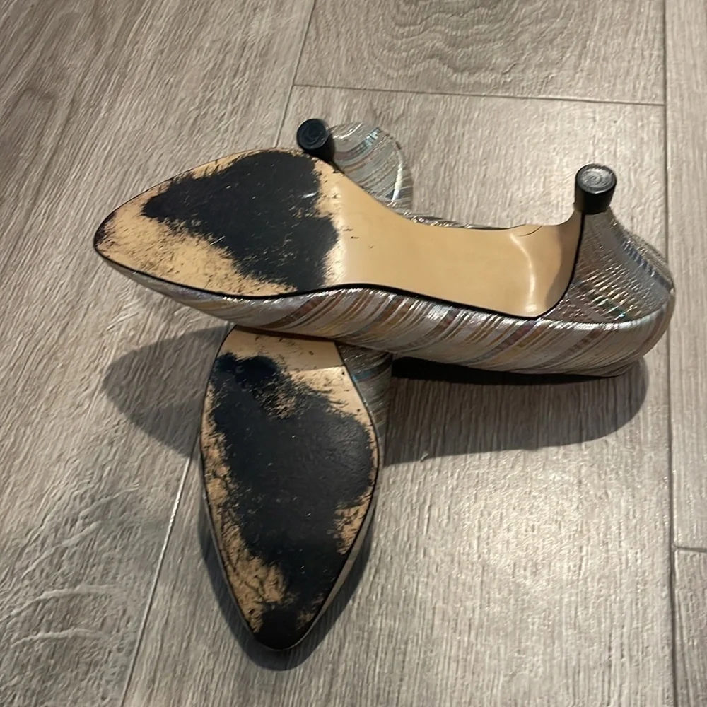 Regency Silver Metallic Striped Heels‎ ~ Size 6M